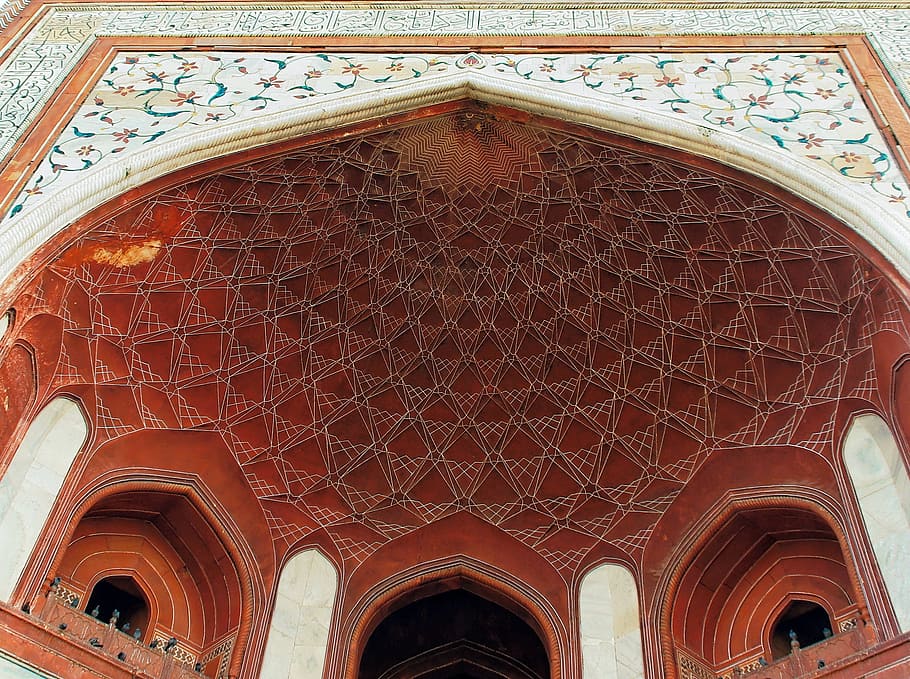 Agra, Mosque, Porch, Arabesques, Marble, inlay, architecture, arch, low angle view, built structure