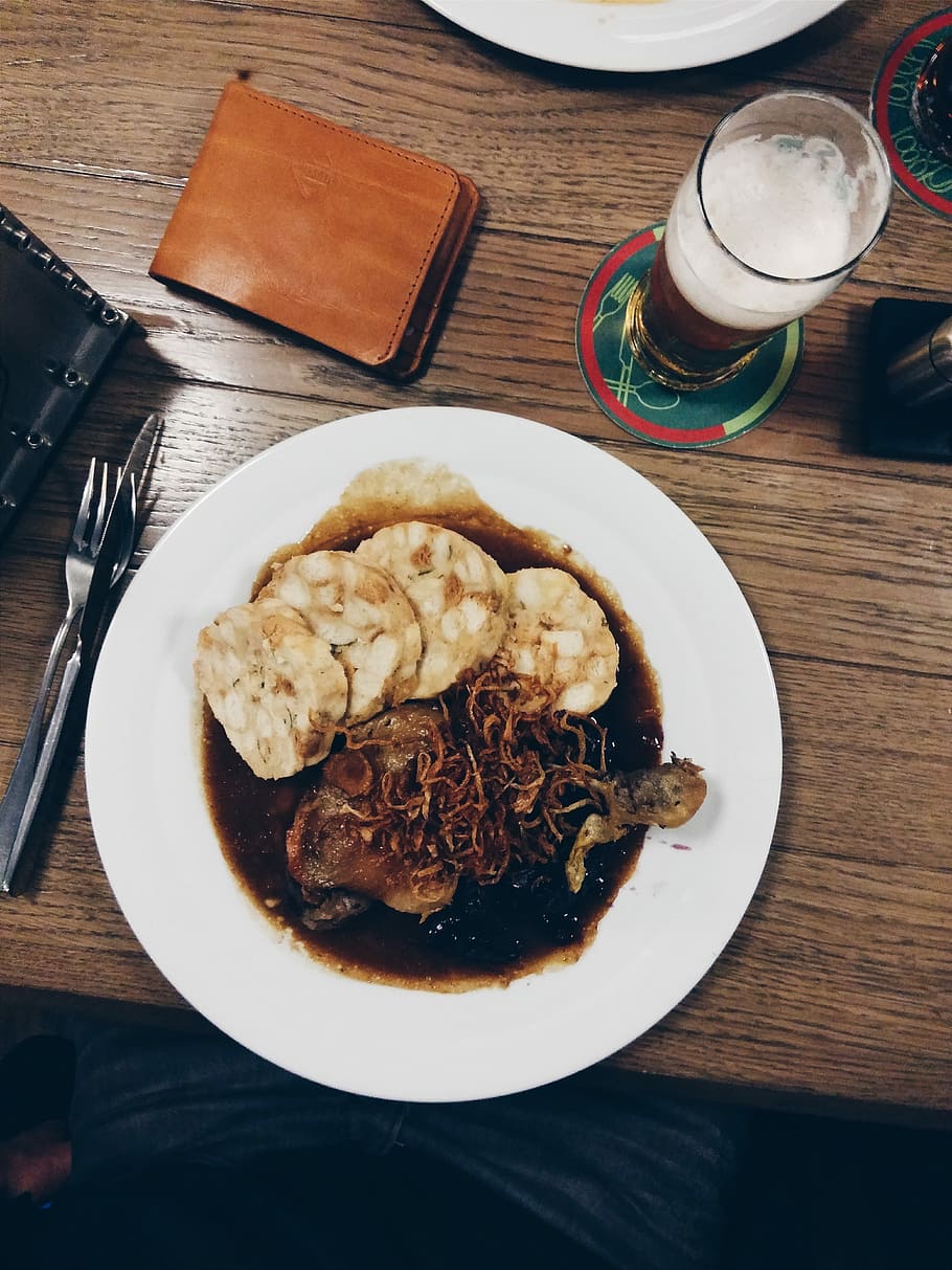 roasted, duck, sauerkraut, dumplings, Czech, beer, eating out, meat, pub, restaurant