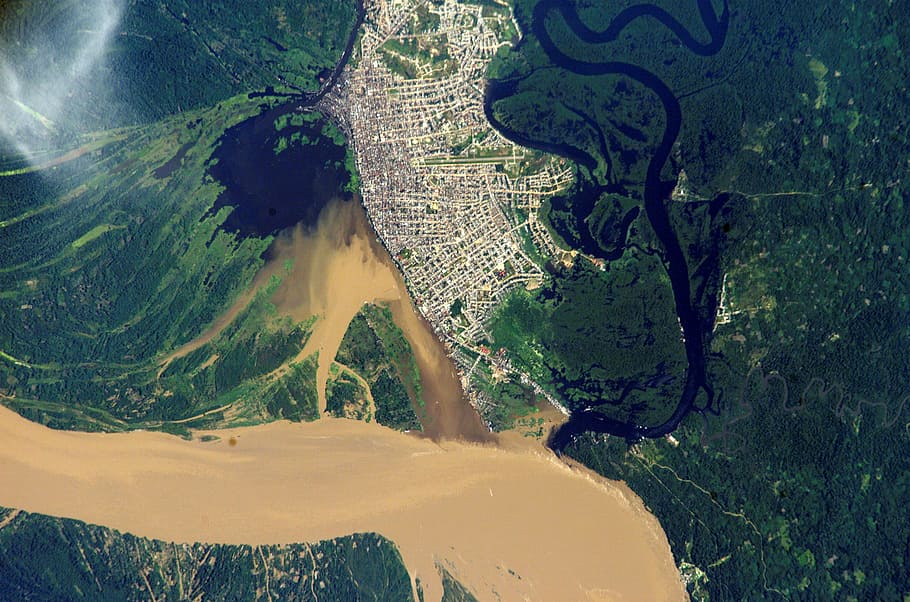 Imagen de satélite de la NASA, dentro, NASA, Imagen de satélite, Iquitos, Selva Amazónica, Perú, ciudad, fotos, geografía