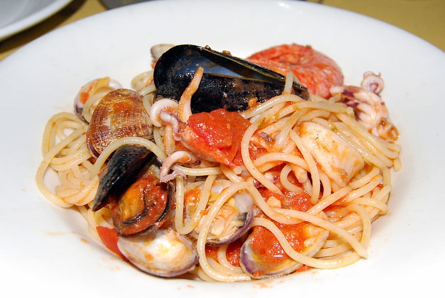 spaghetti, fish, kitchen, italiana, scoglio, eat, dish, food, food and drink, italian food
