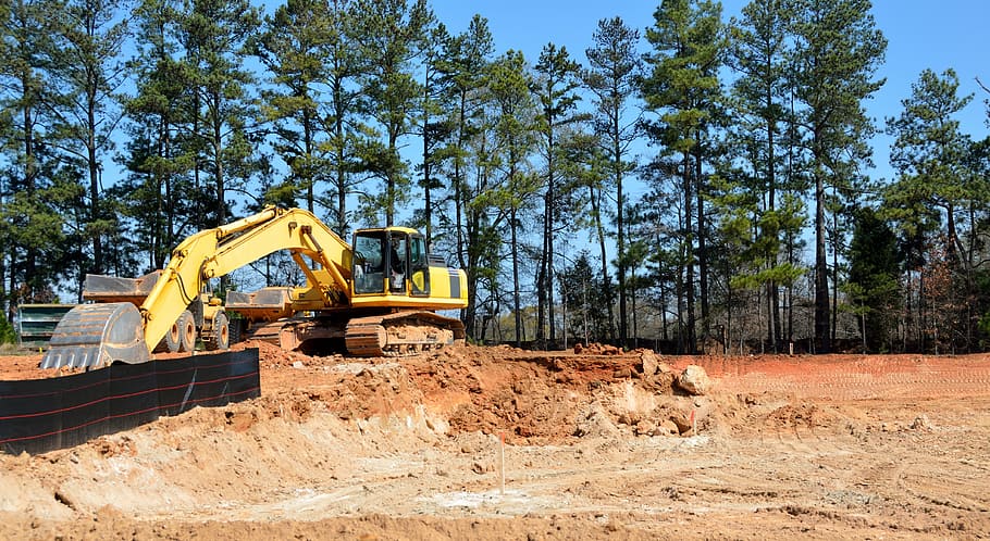 excavator digging ground, Construction, Site, Heavy Equipment, construction, site, building, work, worker, industry, build