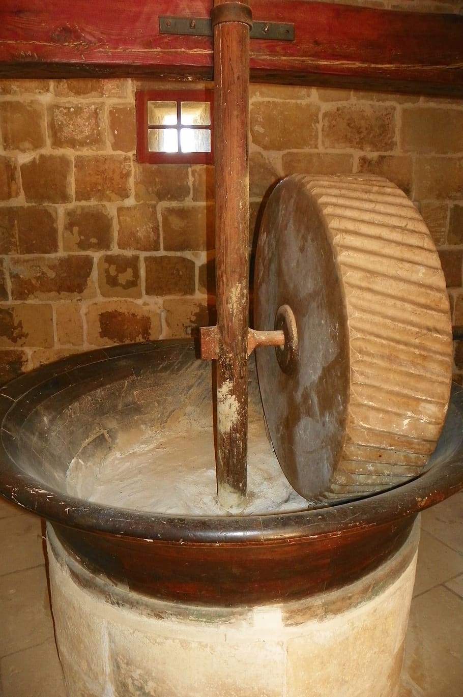 flour, mill, millstone, stone, grinding, milling, old, grain, ancient, indoors