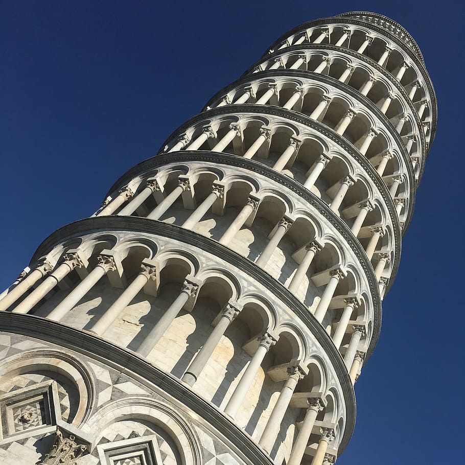 leaning, tower, pisa, italy, monument, architecture, blue sky, building exterior, low angle view, sky
