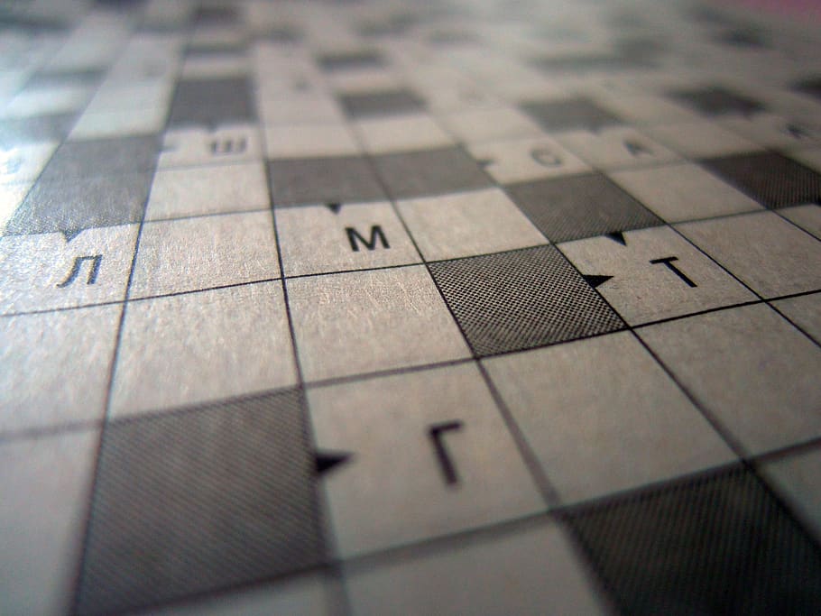 crossword puzzle, background, think, intelligence, rebus, riddle, black and white, letters, cyrillic, selective focus