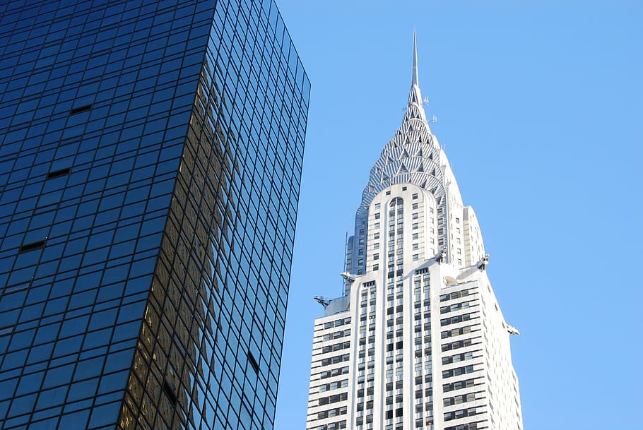 low, angle photography, white, concrete, building, new york, chrysler building, skyscraper, sky, city