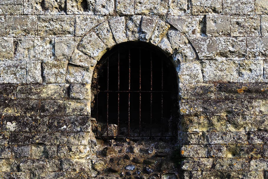 penjara bawah tanah, batu, terowongan, gerbang, lengkungan, bawah tanah, dinding, panggangan, Kastil, tua