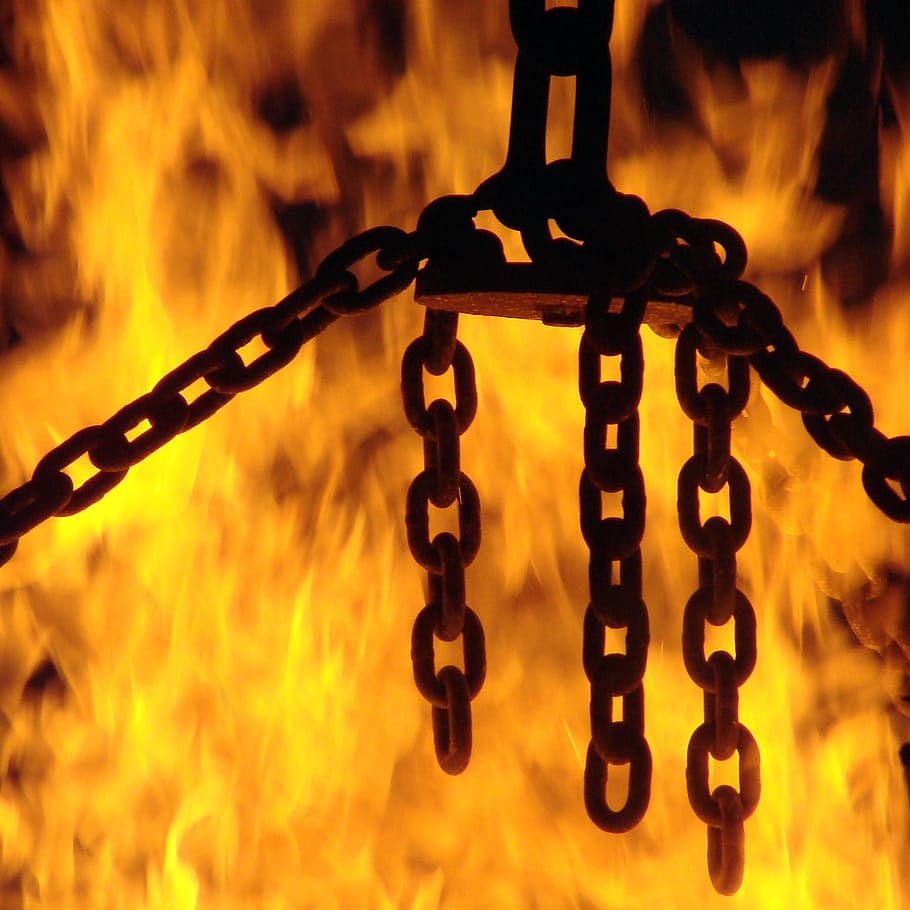 Chain, Fire, Flames, Macro, Close-Up, abstract, concept, hot, heat, flame