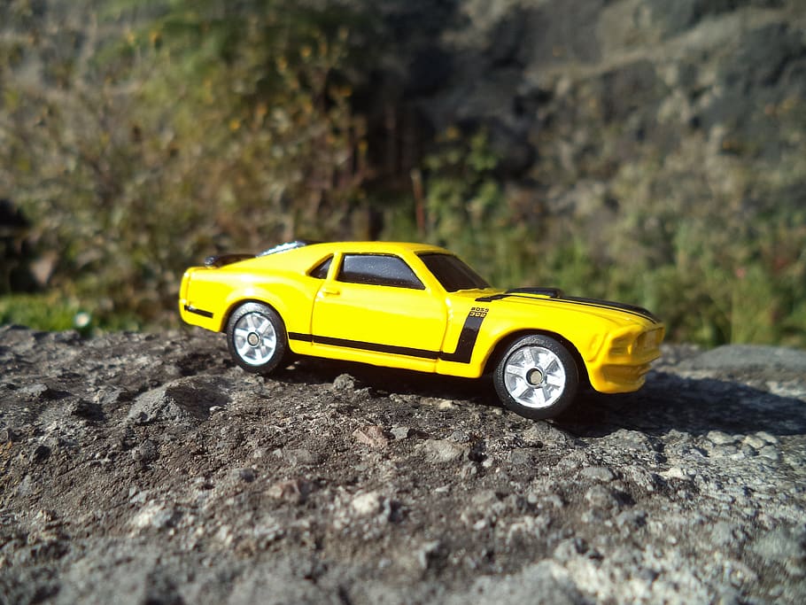 diecast, ford, mustang, boss, 70's, car, auto, muscle, scale, yellow