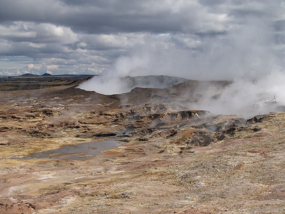 iceland, nature, earth, fusion, volcano, geyser, landscape, geology, steam, heat - temperature