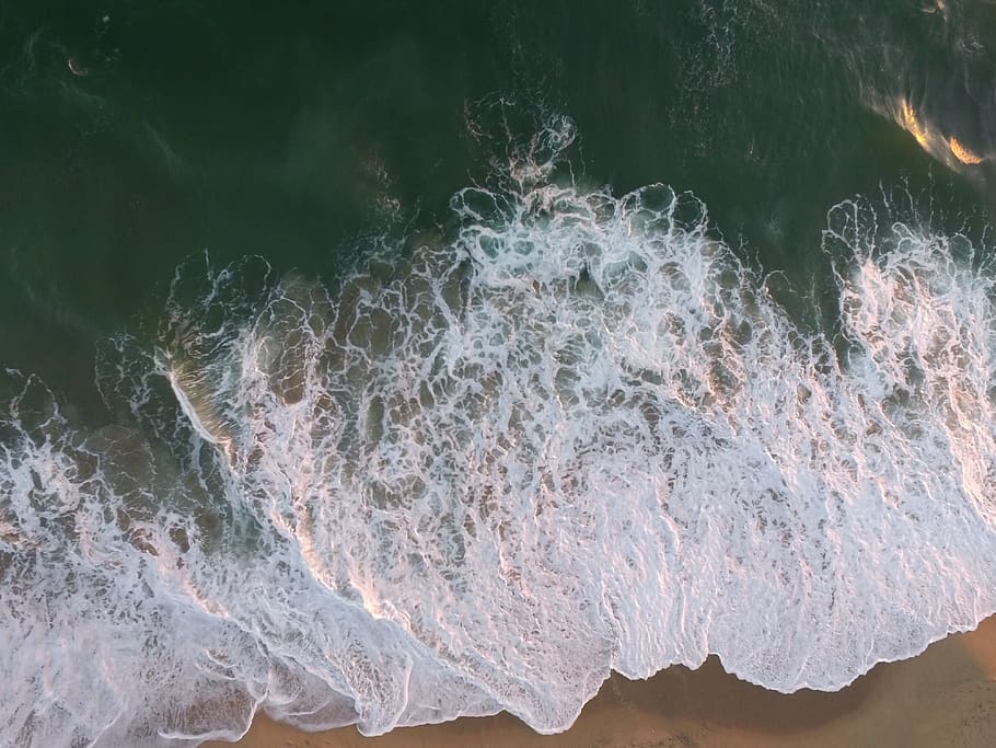 water, ocean, sea, beach, waves, current, nature, landscape, aerial, travel