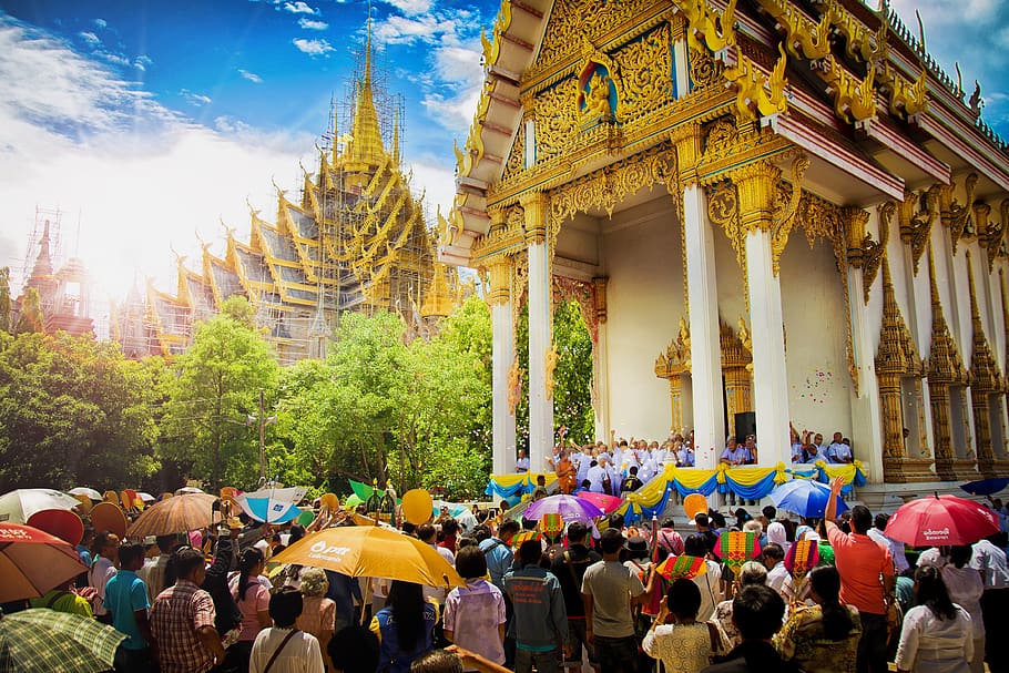 growth of buddhism, wat chan west, phitsanulok, group of people, crowd, real people, large group of people, built structure, architecture, building exterior