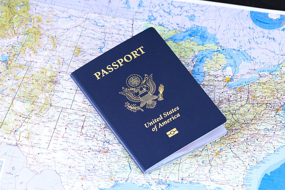 미국, 주, 미국 여권, 지도, 여권, 깃발, 여행, 비자, 식별, 파랑