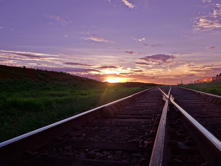 Pôr do sol, linha de trem, céu, aparecida do taboado, mato grosso do sul, trem, ferrovia, transporte, estrada, crepúsculo