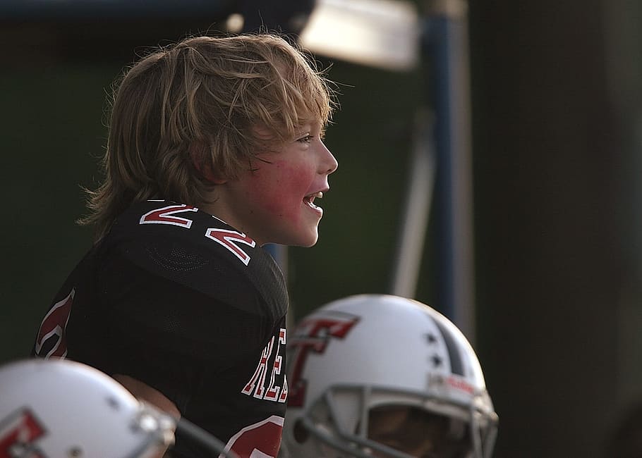 Football, Player, Youth, Helmet, Uniform, football player, kid, young, smiling, grinning