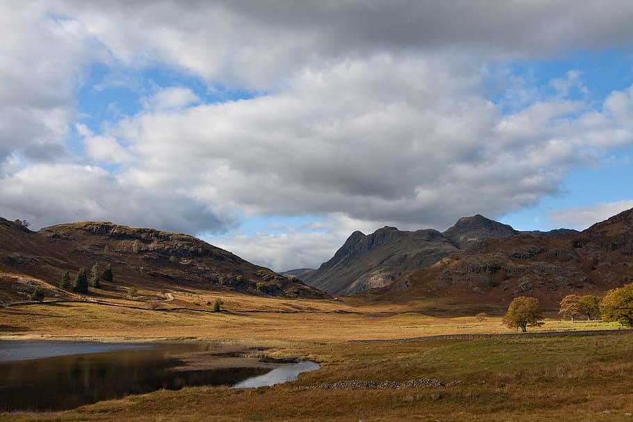 paisagem grande angular tiro, tomada, grande angular, paisagem, tiro, Blea Tarn, Lake District, Cumbria, Inglaterra, natureza