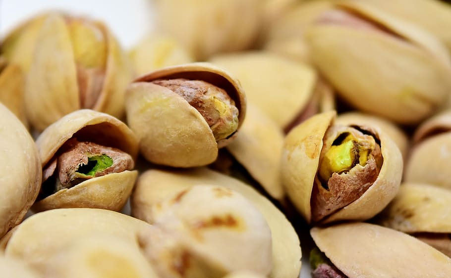 bunch, brown, nuts, pistachios, eat, delicious, snack, cores, food, shell