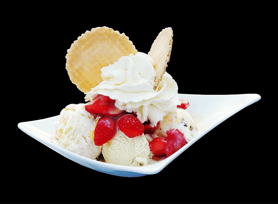 ice cream, strawberry, ice, waffle, fruit, cream, ice cream sundae, food, summer, nutrition