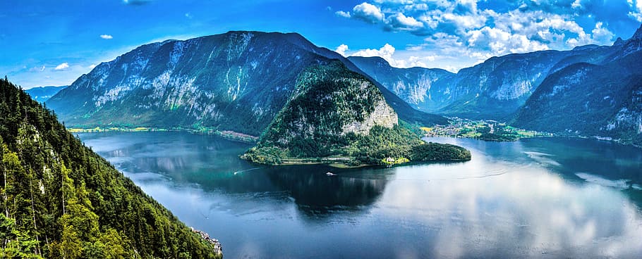 nature, panorama-like, body of water, travel, landscape, hallstatt, mountain, tourism, high mountains, clouds