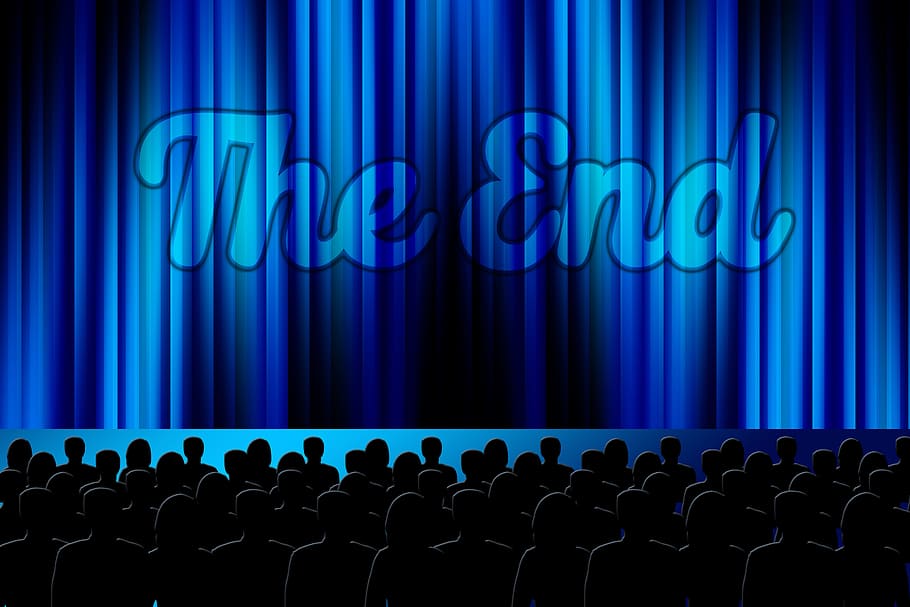 end theater, audience clip-art, cinema, viewers, film, video, end, curtain, closed, guy