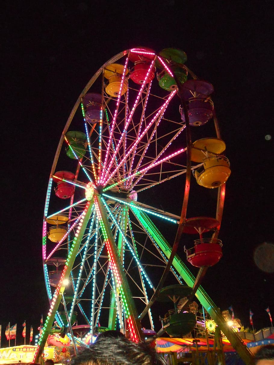 carnival, fair, state fair, ferris Wheel, amusement Park Ride, traveling Carnival, fun, amusement Park, night, wheel