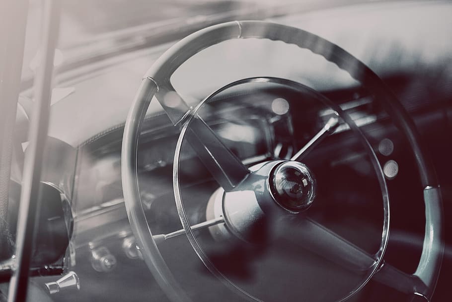 old, car, Steering wheel, old car, various, close-up, indoors, technology, day, metal