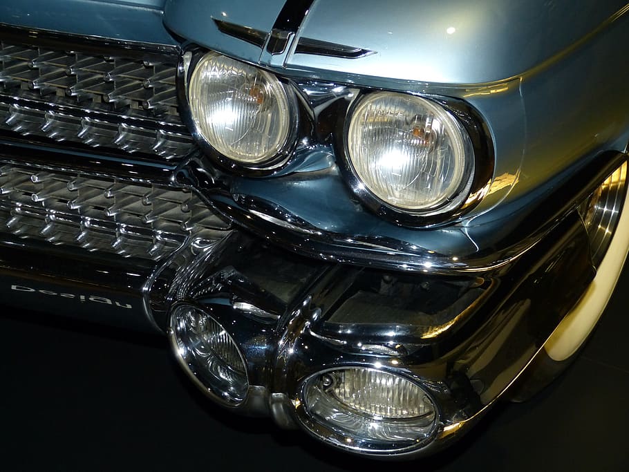 oldtimer, historically, vehicle, nostalgia, classic, old car, museum, chrome, spotlight, cadillac