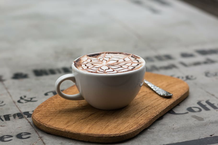 ceramic, coffee mug, coffee latte, board, cappuccino, beverage, in the morning, do the job, art, pattern