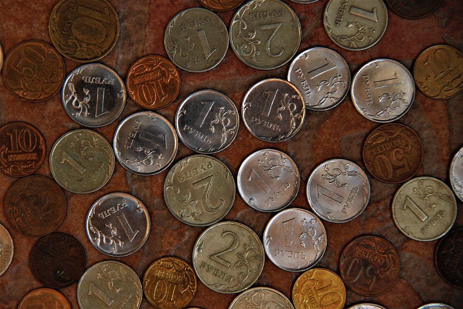 coins, kopek, money, ruble, handful, trifle, coin, currency, variation, finance