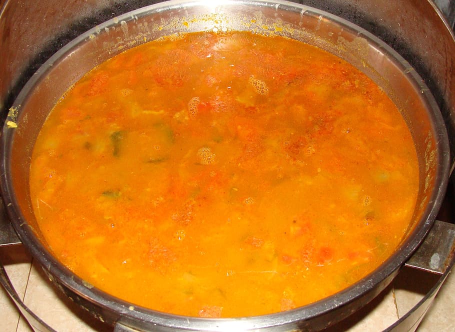 makanan, sambar, sup sayur, masakan, India Selatan, India, makanan dan minuman, makanan sehat, sup, di dalam ruangan