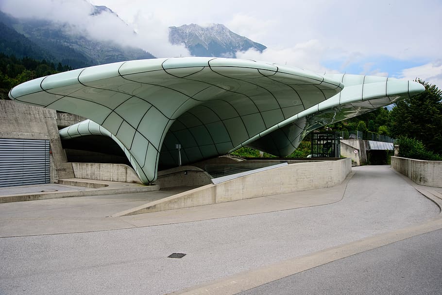 architecture, modern, zaha hadid, hungerburgbahn track, mountain station, building, facade, roof, innsbruck, tyrol