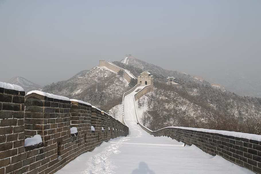 snow, winter, mountain, cold, tourism, china, the great wall of china, badaling great wall, the great wall, the user-le