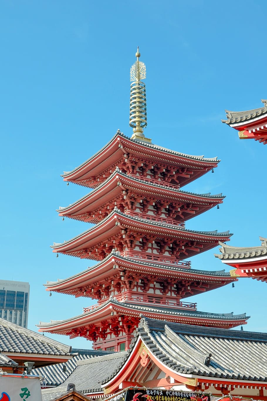 vermelho, cinza, templo, pagode, senso-ji, asakusa, tóquio, japão, budismo, budista