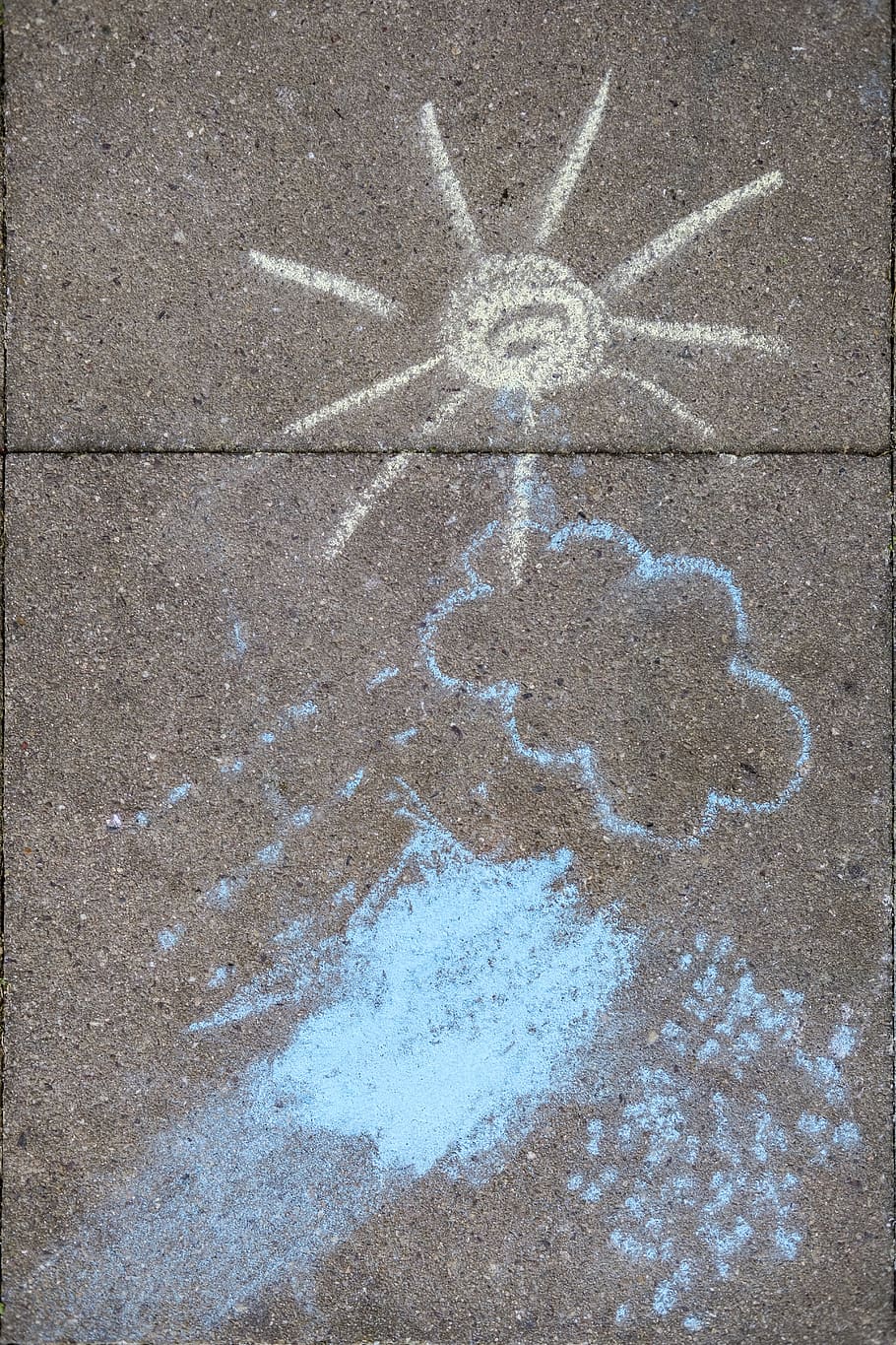 weather, clouds, rain, sunshine, sun, chalk, flashlights, paint, painting, art