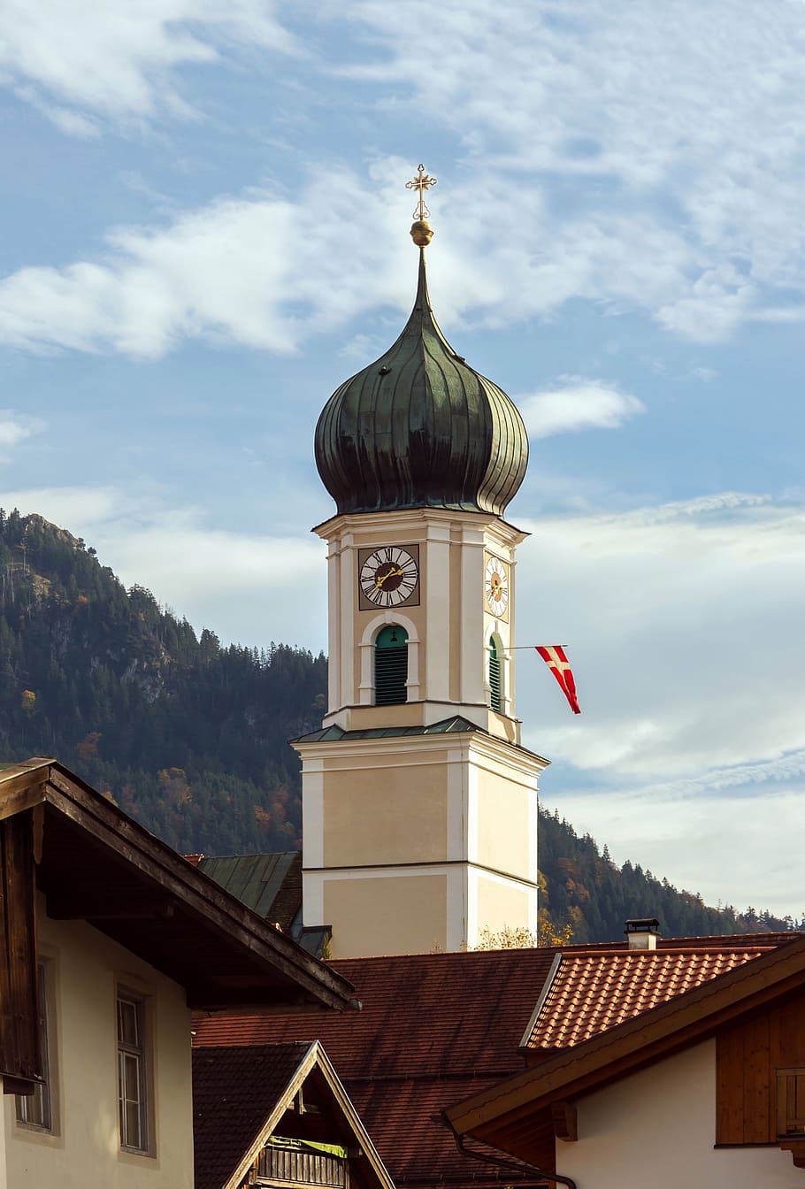bell tower, oberammergau, bavaria, germany, saint peters and pauls church, building, catholic, church, built structure, architecture