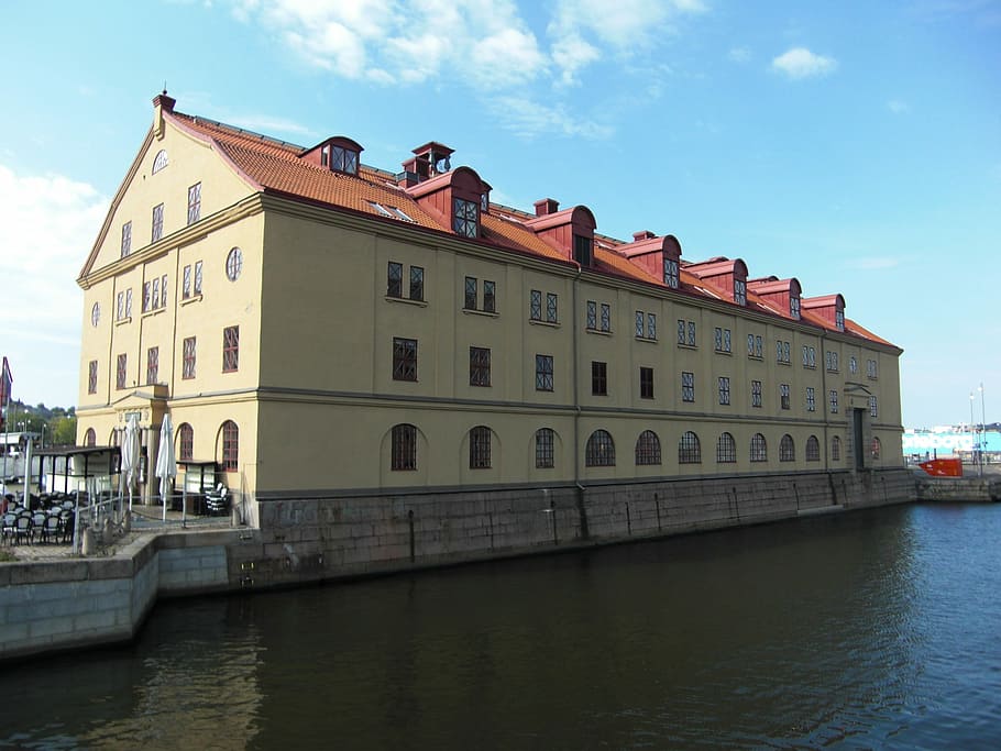 Almacén, Gotemburgo, Puerto, históricamente, Suecia, cielo, arquitectura, exterior del edificio, agua, reflexión