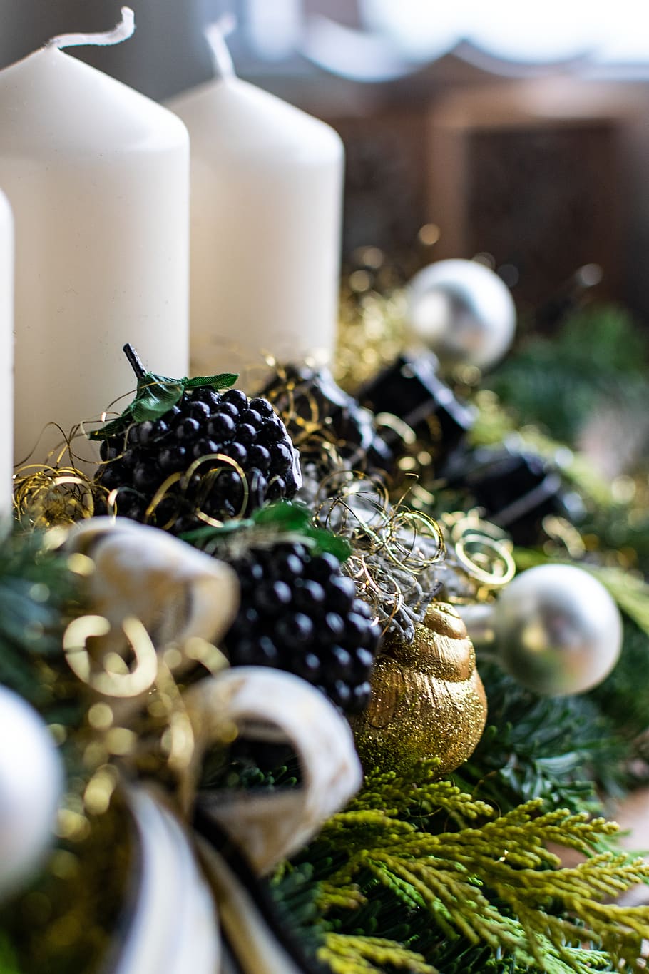 advent, advent wreath, christmas, candles, fir tree, decoration, angel hair,  gold, balls, loop | Pxfuel
