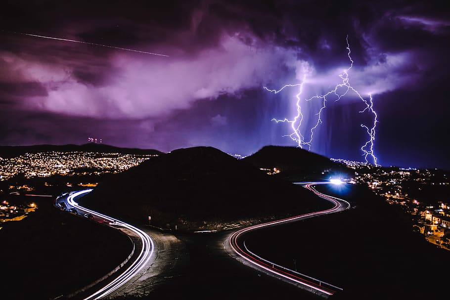 lightning strikes san francisco, california, Lightning Strikes, San Francisco, California, city, clouds, photos, public domain, roads, san francisco