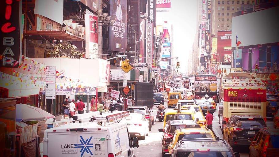 Time Square, Nova York, Jam, rua, cena urbana, tráfego, Ásia, noite, vida urbana, carro