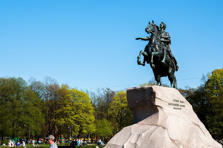 horseman statue, monument, bronze horseman, history, rider, bronze, sculpture, pedestal, summer, architecture