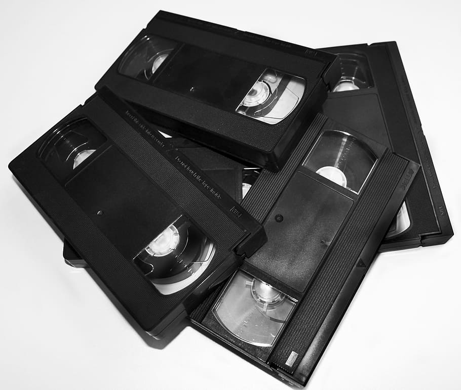 several, black, vhs tapes, video, video cassette, cassette, video recorder, vhs, retro, film