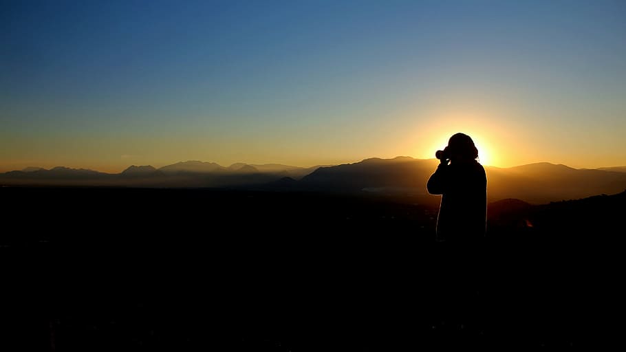 silhouette photo, person, holding, camera, photographer, photography, photgraph, imagery, man, woman