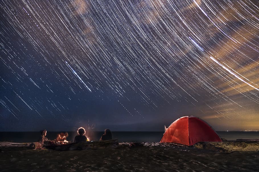 startrail, star, stars, camping, sea, night, sky, beach, sand, tent