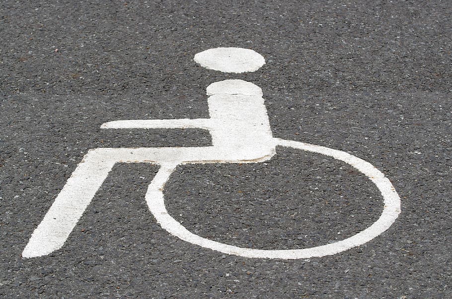 asphalt, road, pictogram, wheelchair users, disability, parking, sign, differing abilities, disabled sign, communication