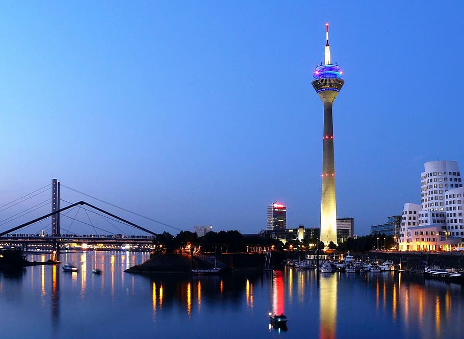 oriental, pearl tower, china, düsseldorf, media harbour, germany, rhine, tv tower, architecture of gehry skyscrapers, building