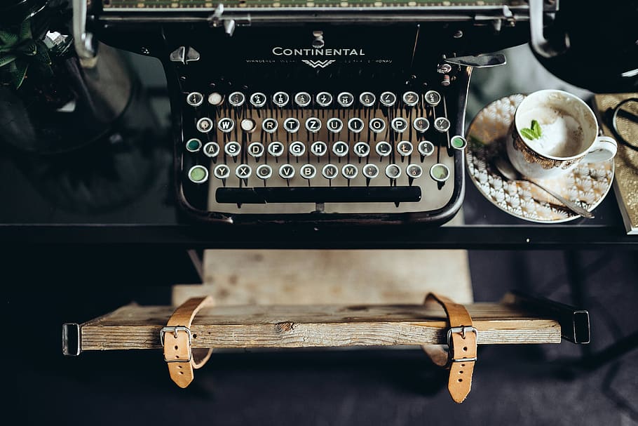 vintage, teclado, máquina de escrever, antigo, retro, escritor, cíclico, Preto, dentro de casa, close-up