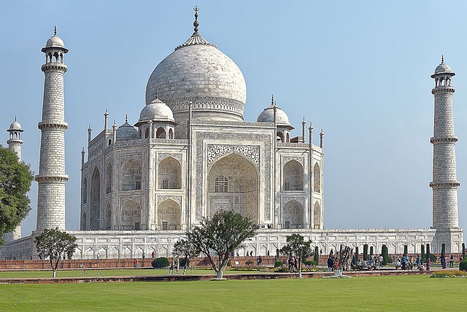 india, agra, taj mahal, rajasthan, architecture, religion, mausoleum, dome, travel destinations, building exterior