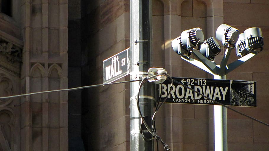Broadway, cruce de carreteras, Wall Street, Manhattan, Nueva York, ciudad de Nueva York, ciudad, Estados Unidos, gran manzana, signo