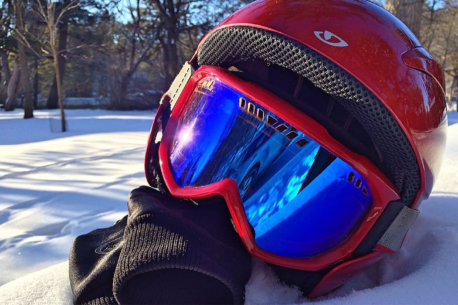 closeup, helmet, goggles, snow, ski, snowboard, winter, sport, snowboarding, extreme