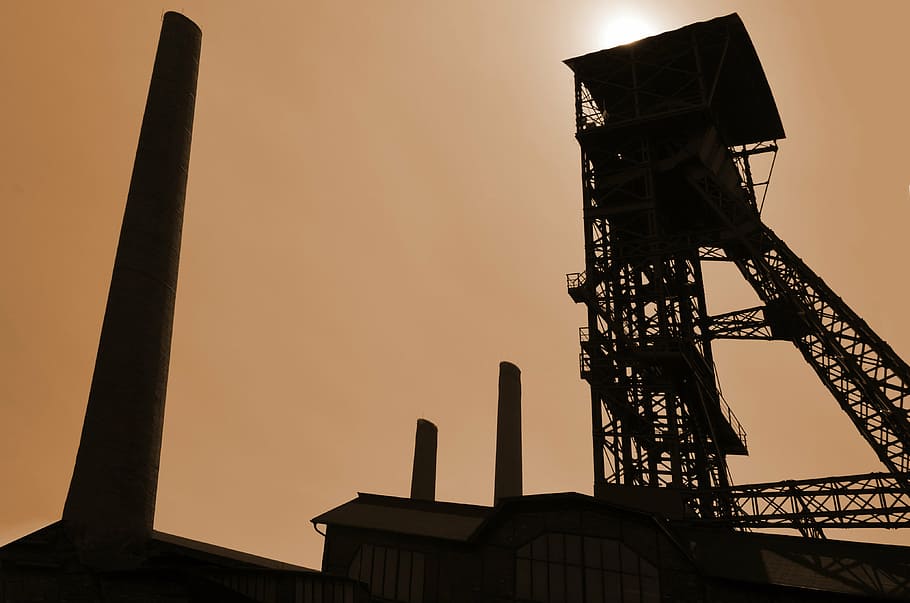fotografía de silueta, torre, industria, minería del carbón, carbón, extracción, la torre minera jindřich, mina, silueta, luz de fondo