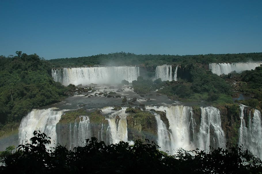 iguacu, waterfall, brazil, water, scenics - nature, tree, beauty in nature, flowing water, long exposure, plant